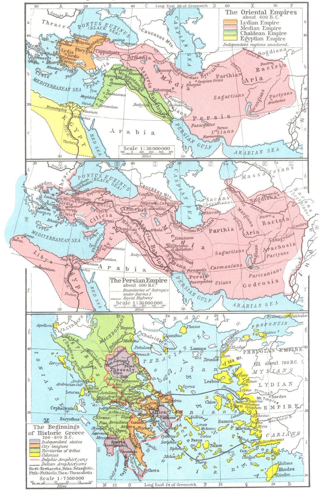 IRAN. Oriental Empires 600BC; Persian Empire 500BC; Greece 1956 old map